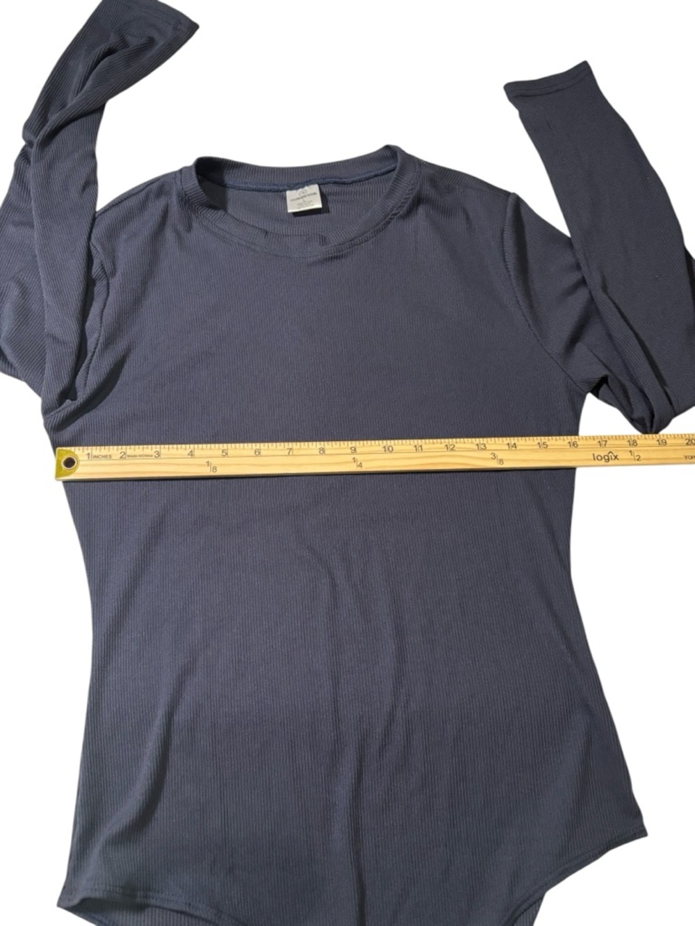 Real Essentials Navy Ribbed Bodysuit Long Sleeve Minimalist Capsule Basic Large - Picture 15 of 16